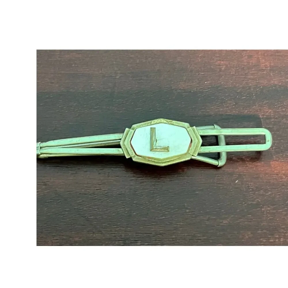VTG Tie Clips Initial L Gold Tone Hickok Silver Tone Mother of Pearl Inlay